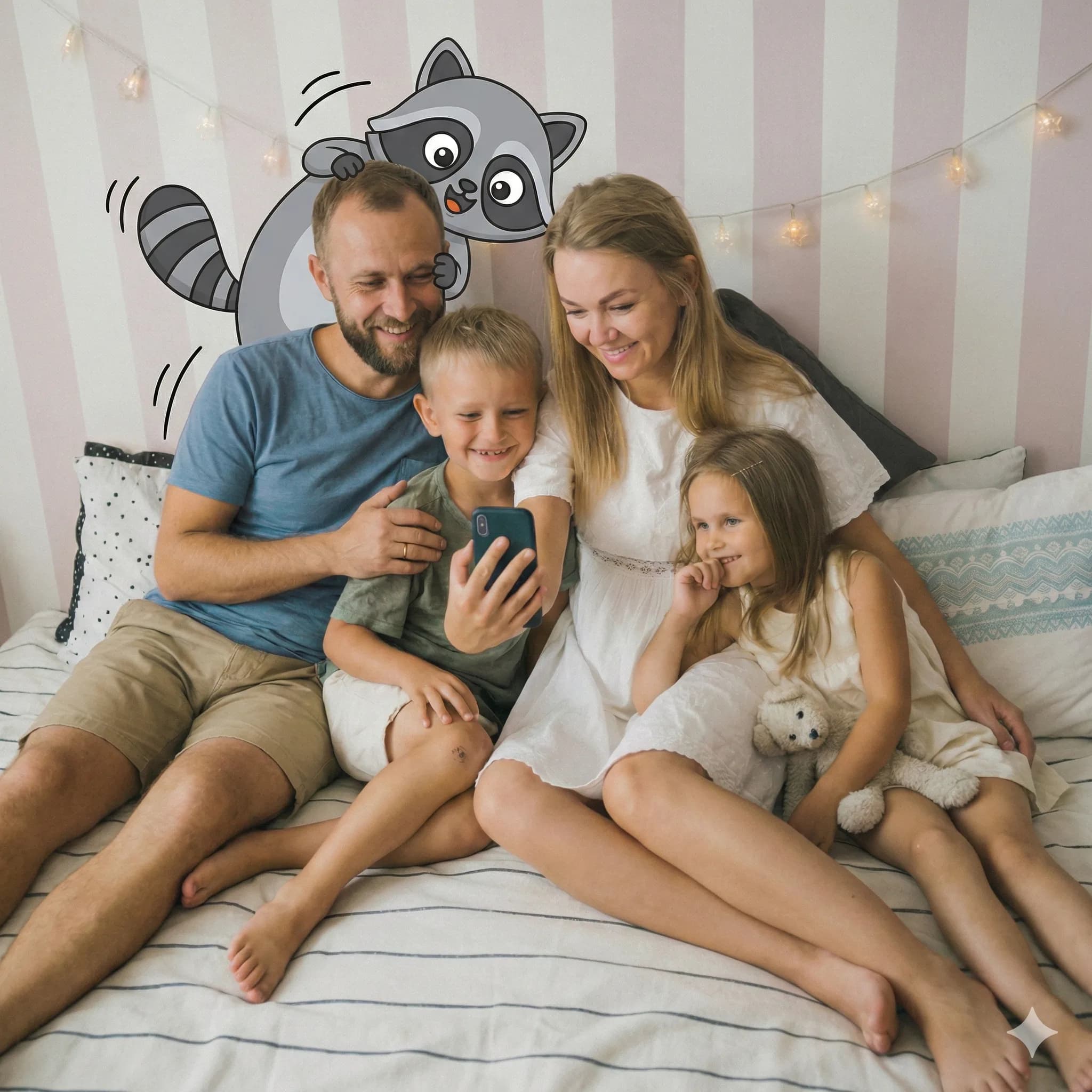 Happy family using Raccoon app